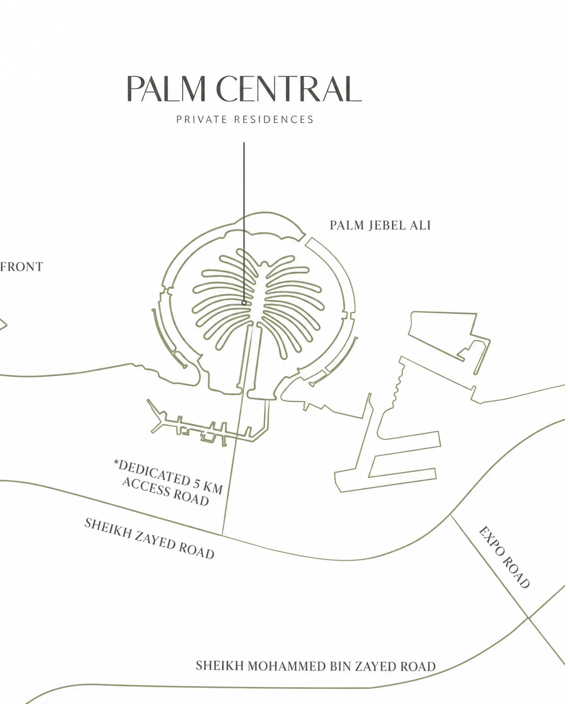 Map positioning Lunaya near Sheikh Zayed Road and major destinations in the Jebel Ali growth corridor